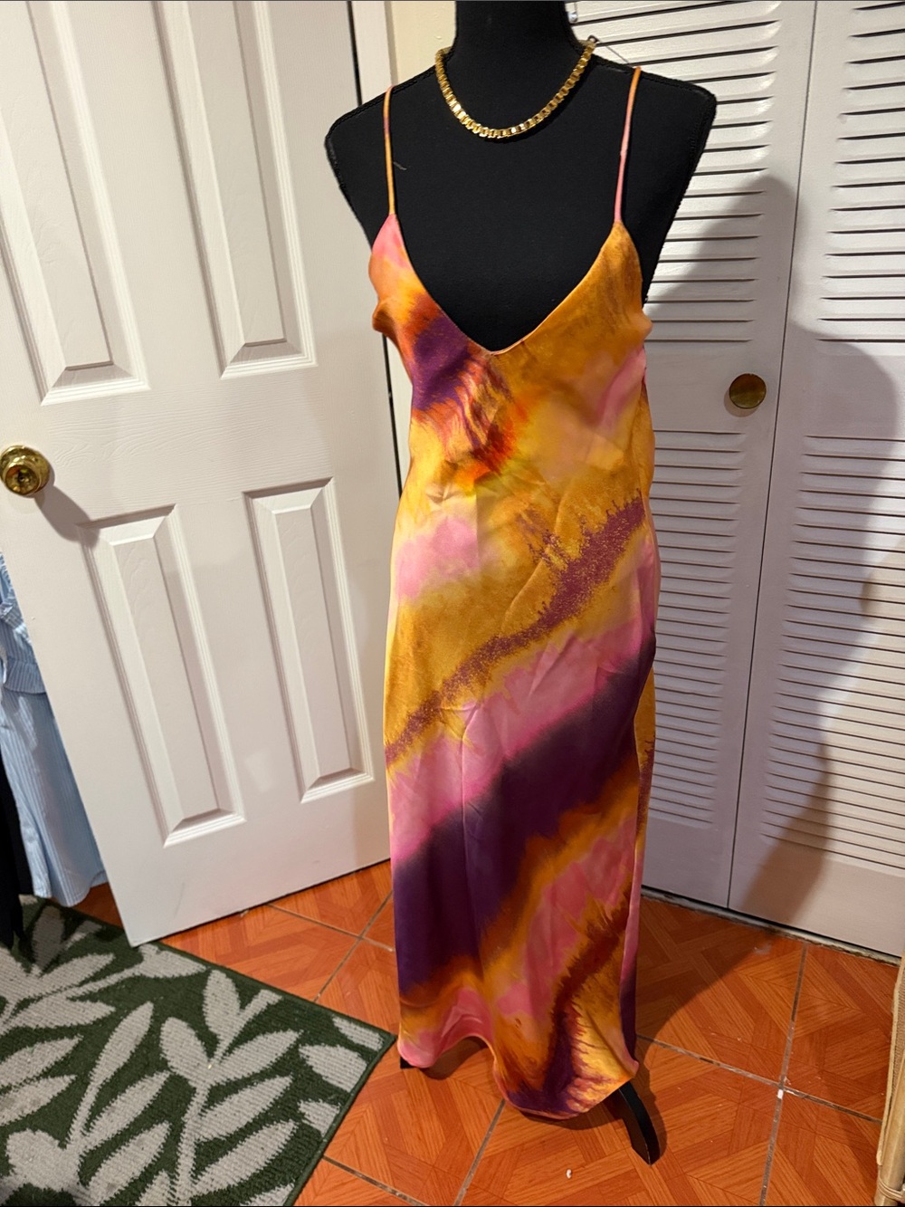 Zara Yellow, Pink & Purple Satin Maxi Slip Dress